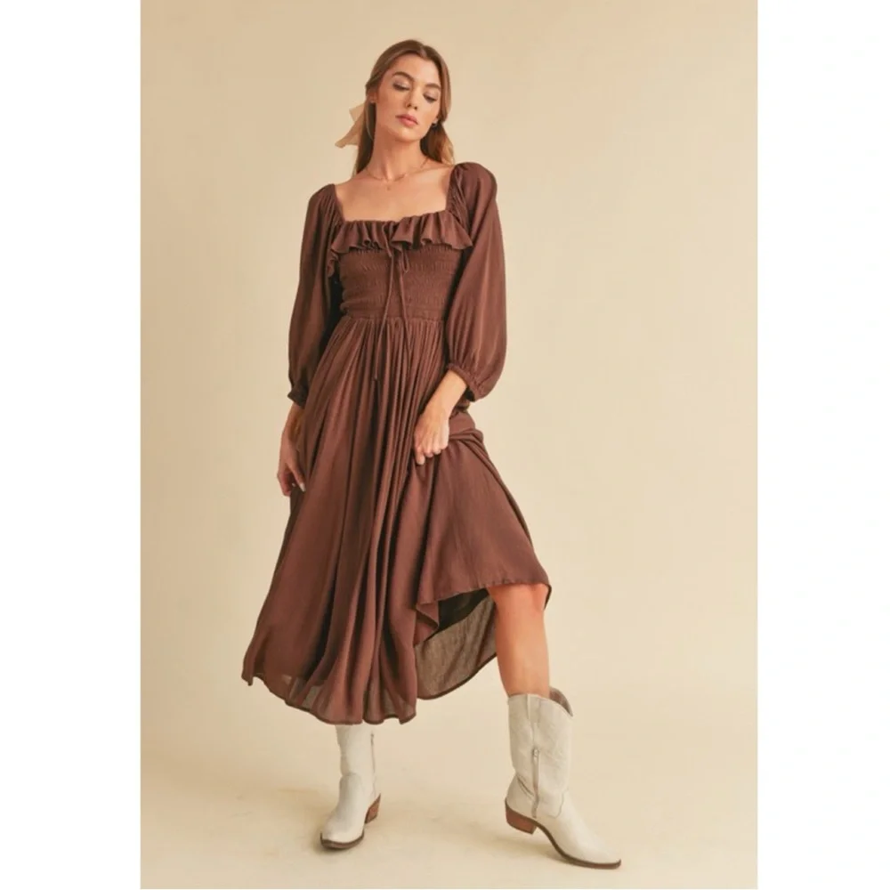 Elegant Brown Midi Dress - Picture 5 of 11